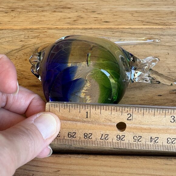 Blue Green Clear Glass Tropical Fish Paperweight Figure 5” Tall Polished Bottom - Picture 13 of 13